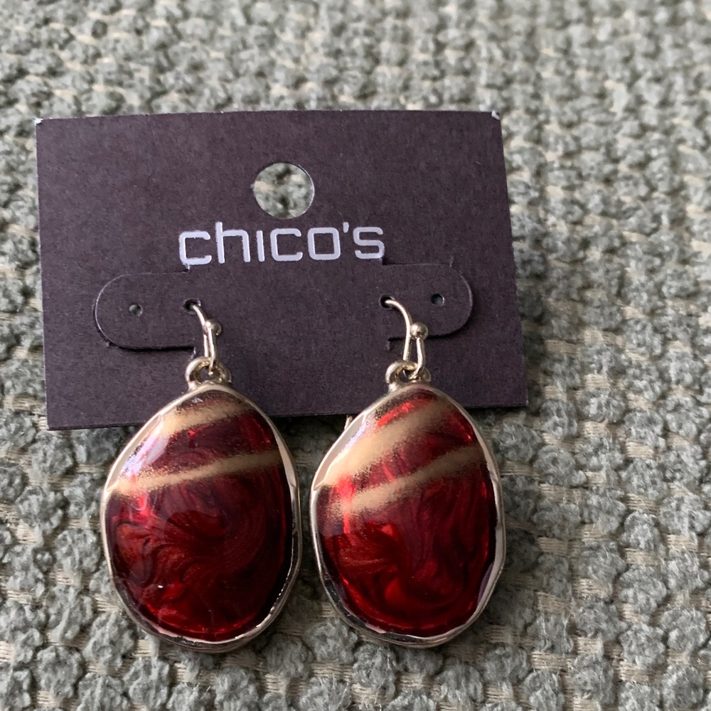 Chico's Vibrant Red and Gold Dangle Earrings